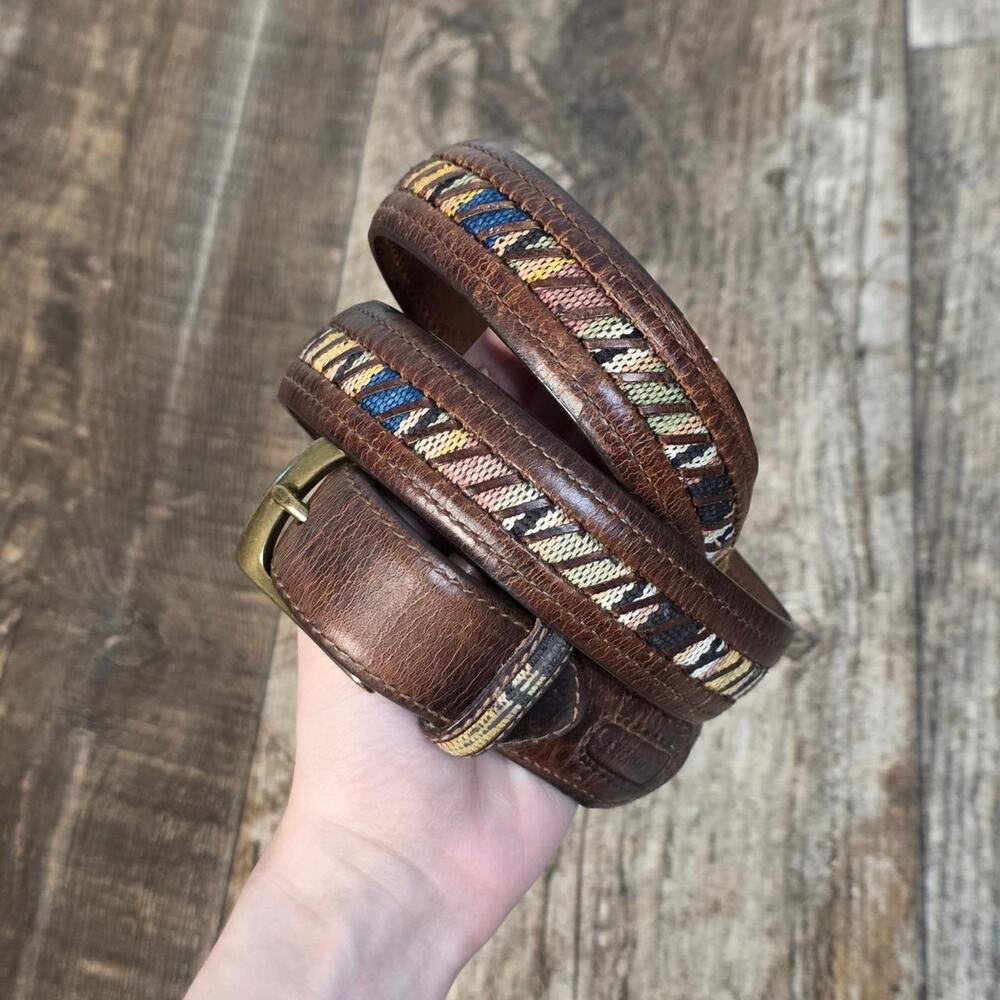 Vintage Columbia Woven Leather Belt Brown Southwestern Boho Western Size 40
